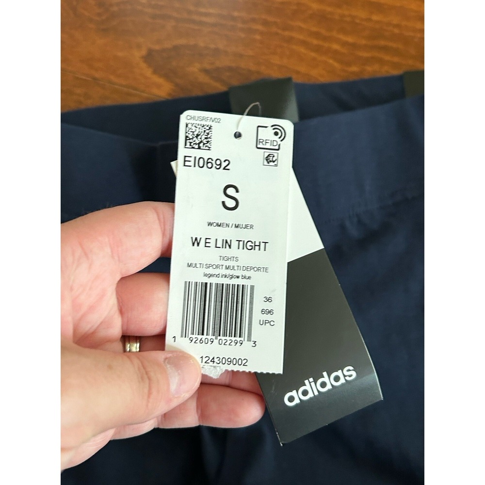 Adidas Womens S Fitted Legend Ink Blue Legging Tight Logo NWT - Picture 3 of 9